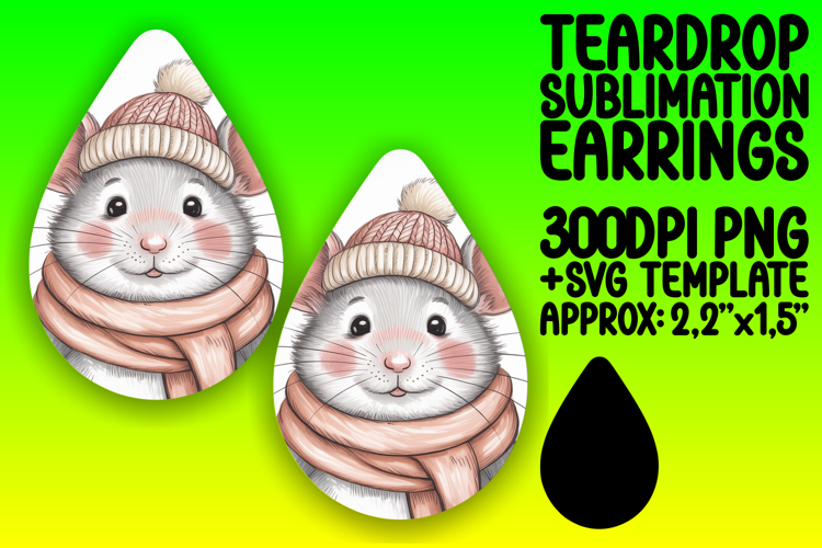 Artful Teardrop Earrings Template PNG , Valenines Animals