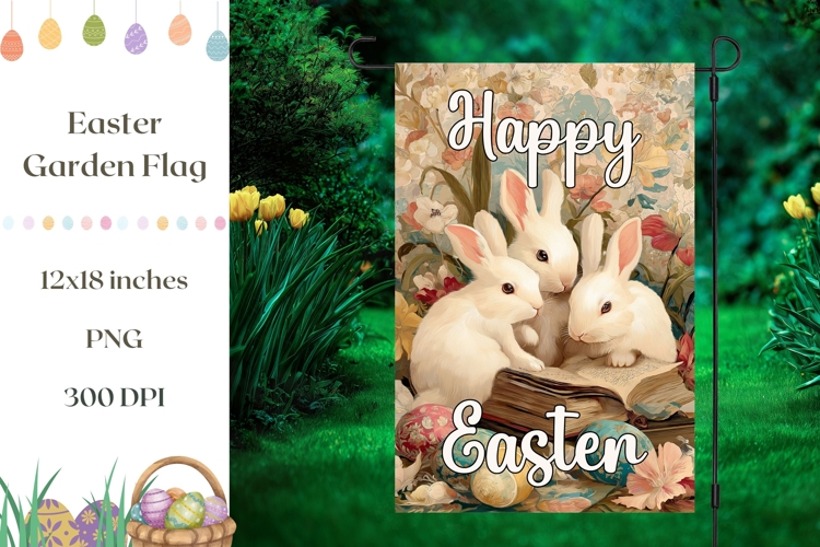 Vintage Easter Garden Flag Design, Funny Bunny Garden Flag