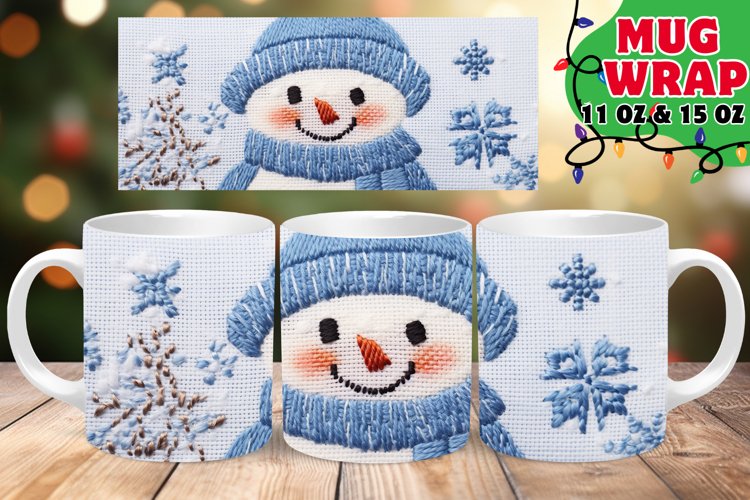 Christmas 3D Snowman Embroidered Glow 15oz Mug example image 1