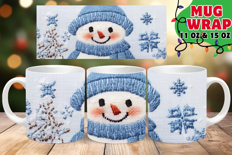 Christmas 3D Snowman Embroidered Glow 15oz Mug