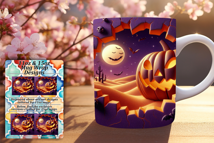 Elegant 15oz Mug Wrap Png Artwork , 3D Pumpkin