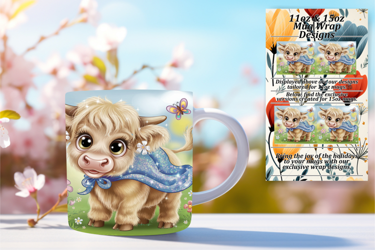 Custom 11oz Mug Wrap Png Design , Cute Cow