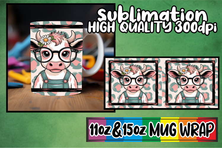 Enchanted reflections 11oz 15oz sublimation wrap, Cute Cow