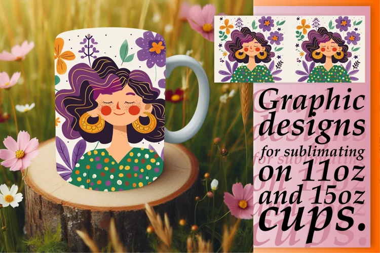 Stunning Watercolor Portrait with Flowers Mug Wrap
