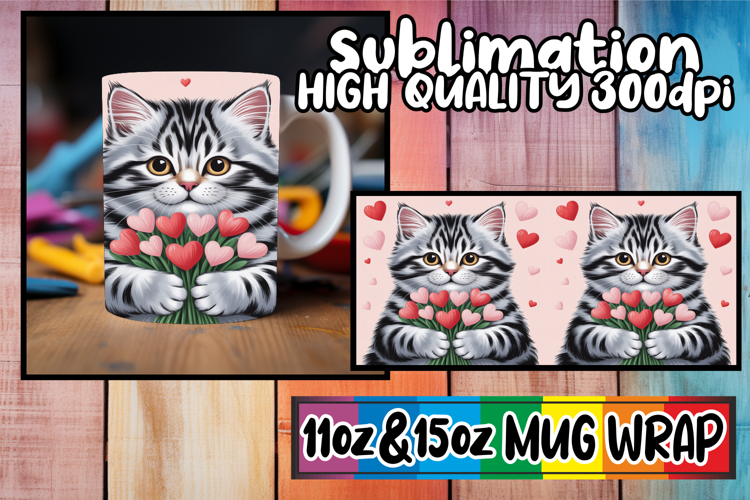 Bright beginnings 11oz 15oz sublimation wrap, Valentines Cat