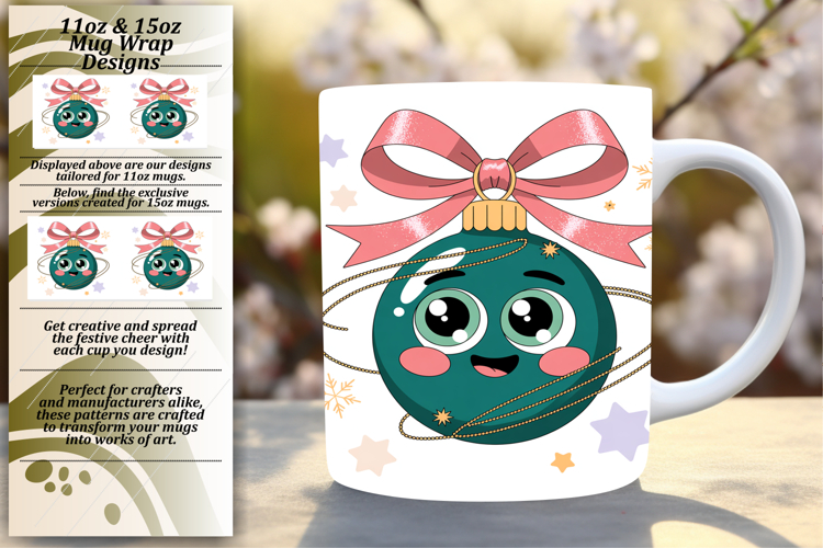 Chic 11oz Mug Wrap Png Design , Cute Christmas
