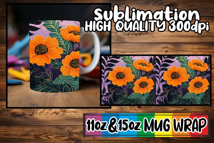 Delightful sips 11oz 15oz mug wrap, Flower
