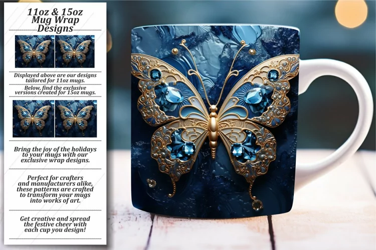3D Butterfly Extravaganza: Sparkling Mug Wrap 11oz 15oz
