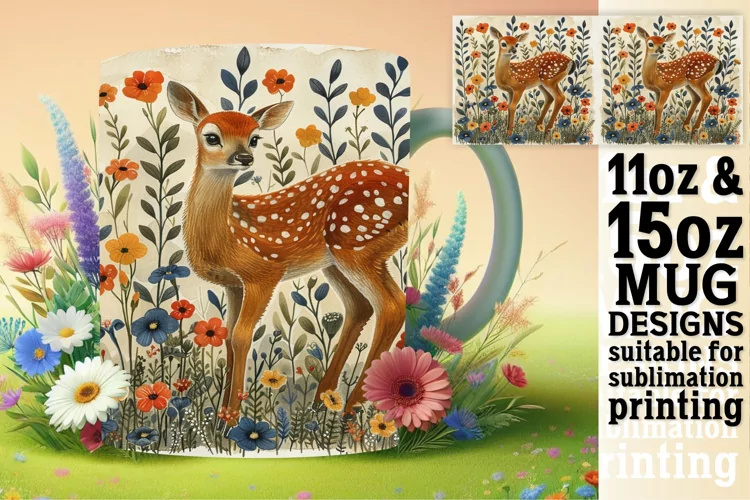 Sublimation Mug Wrap Spring Deer Watercolor