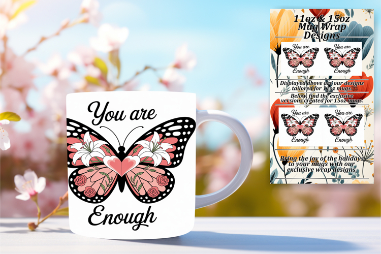 Unique 15oz Mug Wrap Png Design , Butterfly