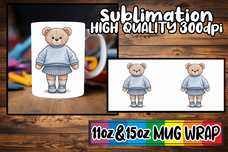 Vibrant hues 11oz 15oz mug wrap, Teddy Bear