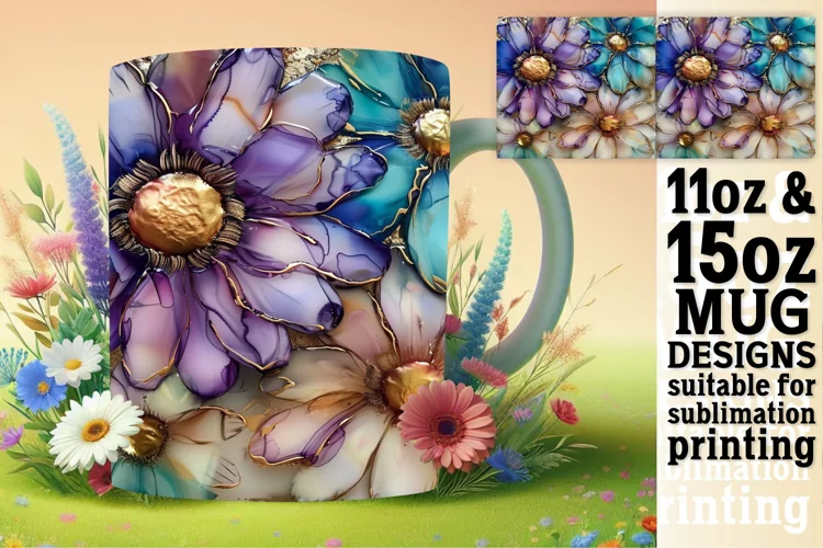Vibrant 3D Flower Fantasy Mug Wrap: Sublimation - 11oz/15oz