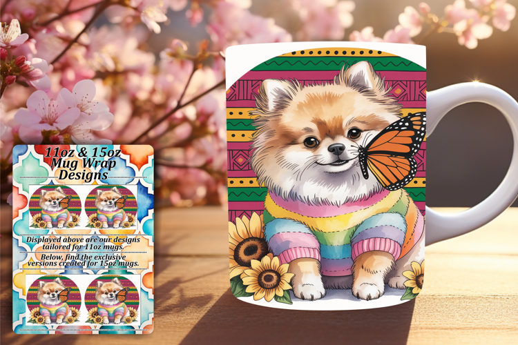 Chic 11oz Mug Wrap Png Design , Cute Dog