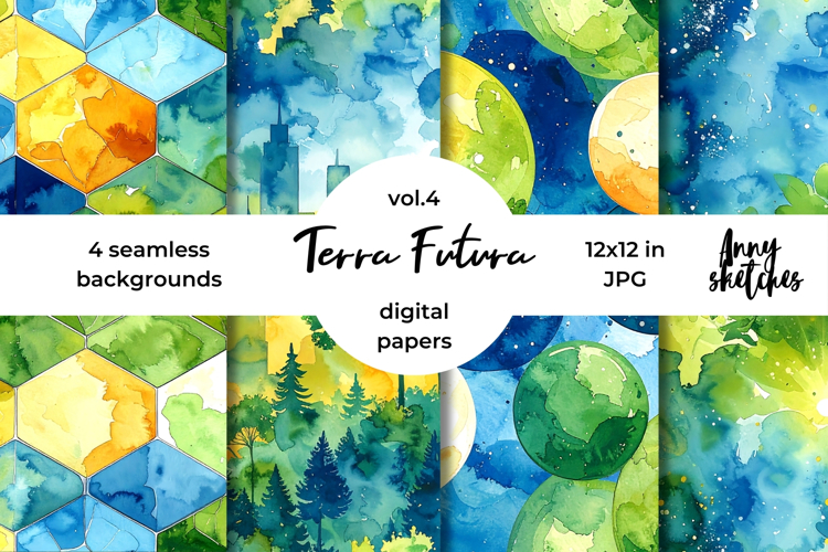 Terra Futura Digital Paper Watercolor Seamless Pattern