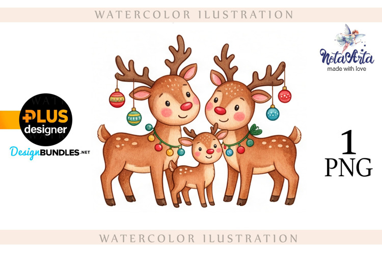 Christmas deer watercolor illustration