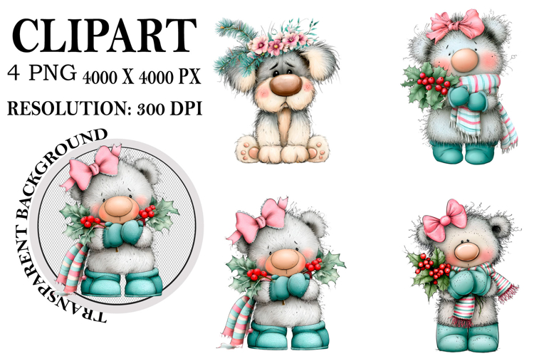 Whimsical Woodland Christmas Clipart Watercolor PNG example image 1