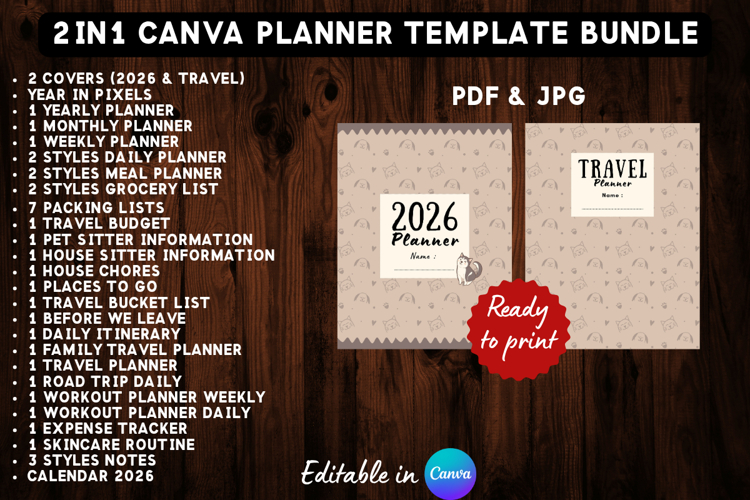 2in1 Printable Canva Planner Template Bundle 7 - Dog Theme