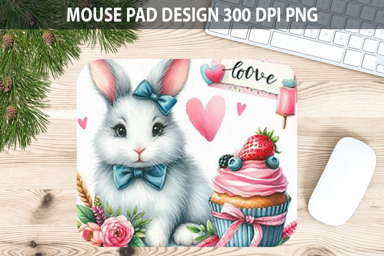 Watercolor Rabbit Mouse Pad Sublimation - Valentines PNG