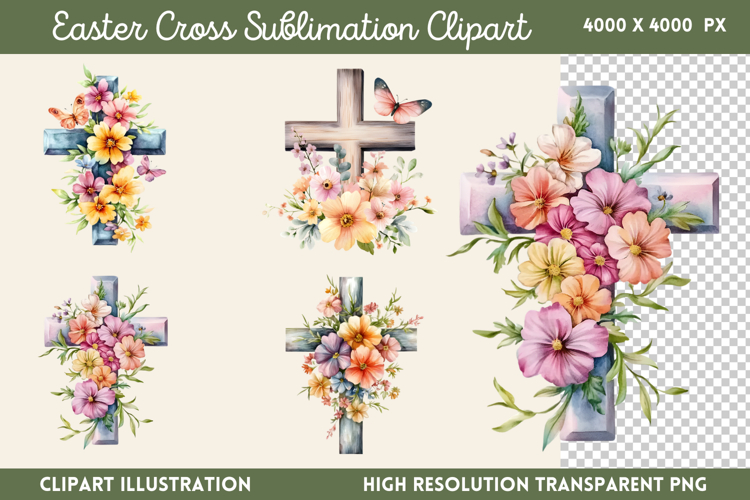 Easter Cross Sublimation Clipart PNG