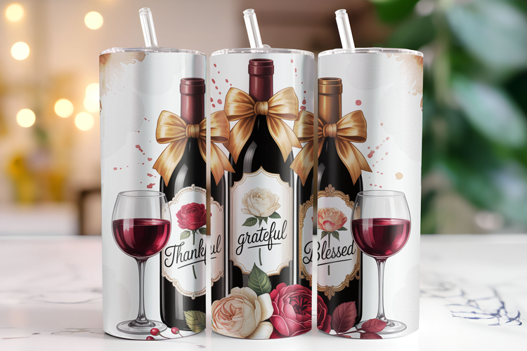 Thankful Grateful Blessed Tumbler Wrap | Sublimation