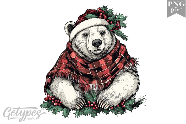 Christmas Bear Clipart Design - High Quality 300 Dpi