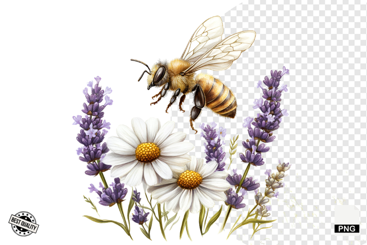 Summer Bees & Sunflowers PNG - Summer Clipart example image 1