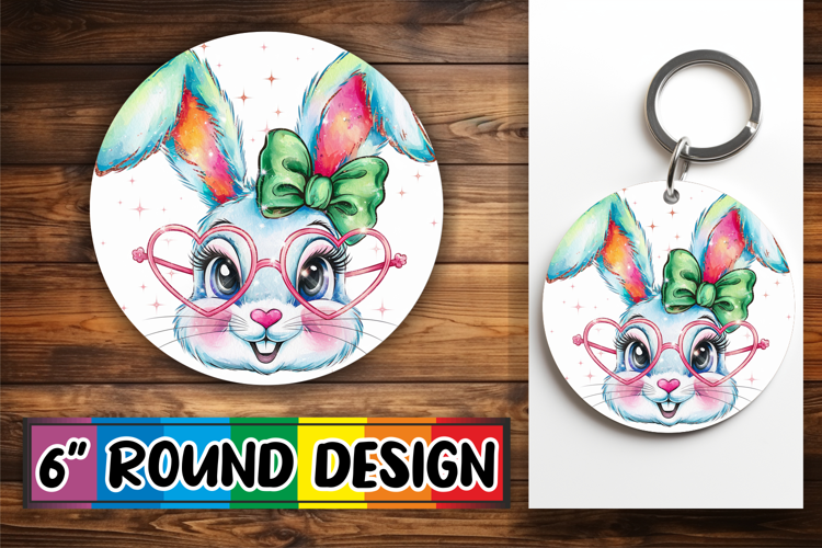 Joyful Circle Keychain Sublimation, Easter Bunny