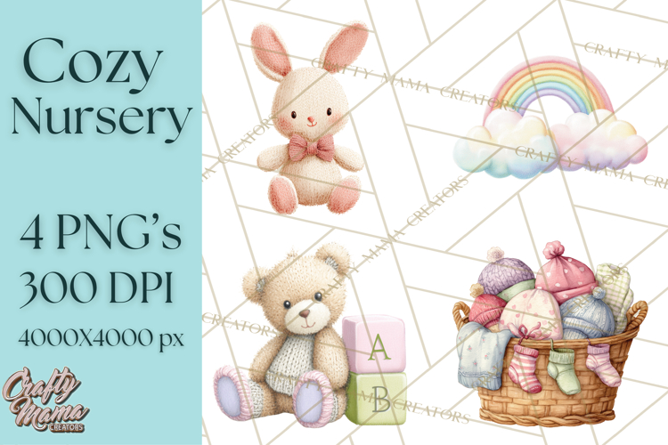Knitted Nursery Animal Clipart PNG, Cozy Watercolor Baby Fox
