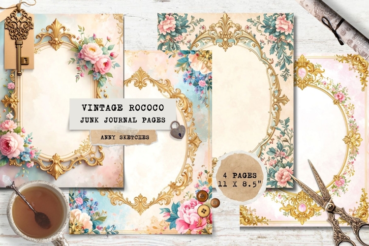 4 Rococo Stained Glass Border Page Pastel Ornate Frame
