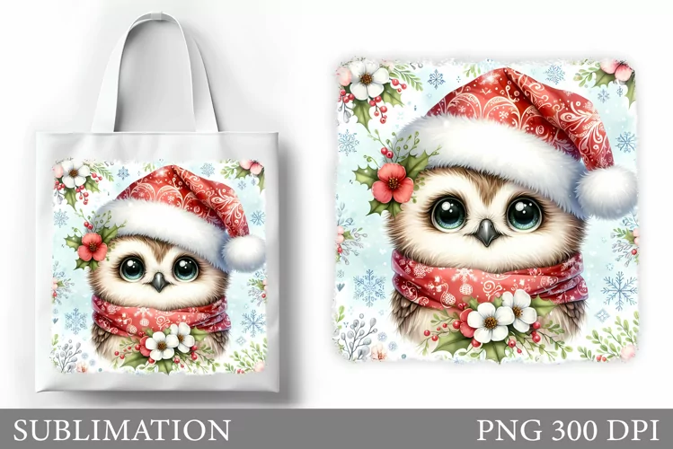 Christmas Owl Tote Bag. Christmas Tote Bag Sublimation