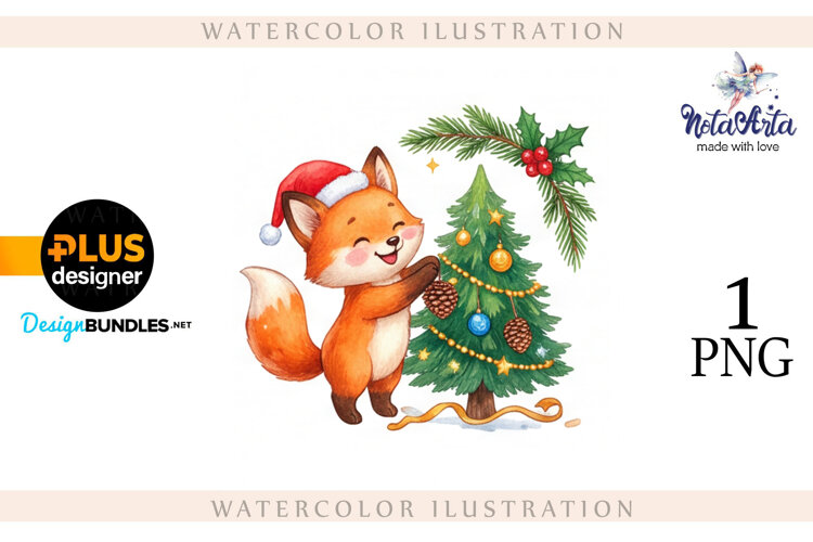 Illustration of a cute Christmas fox example image 1