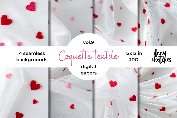 Coquette Textile Valentine Digital Paper Kit Rococo Patterns