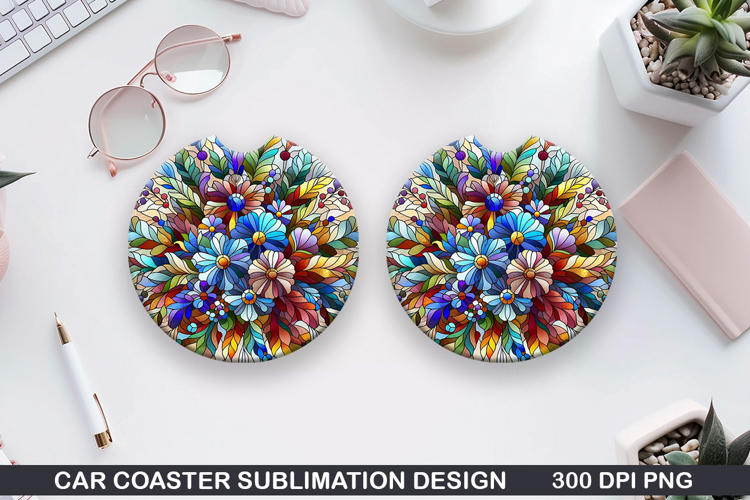 Flowers Car Coaster Sublimation| Christmas Coaster PNG