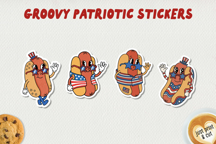 Groovy Patriotic Stickers PNG