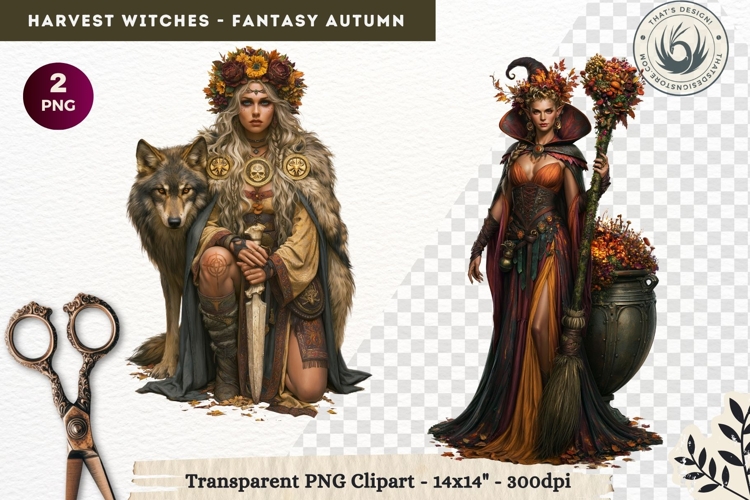 Harvest Witch Clipart Autumn Cottagecore Apothecary PNG RPG