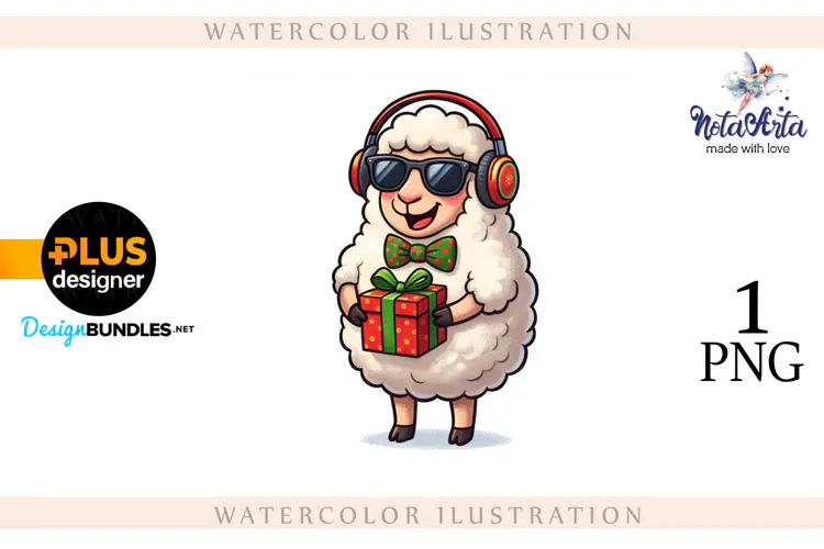 Christmas Sheep in Watercolor Style