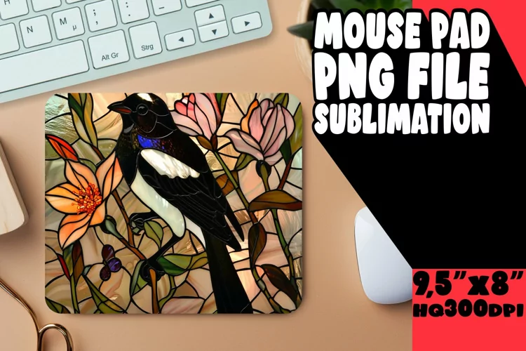 Elegant Birds Stained Glass Mouse Pad Design