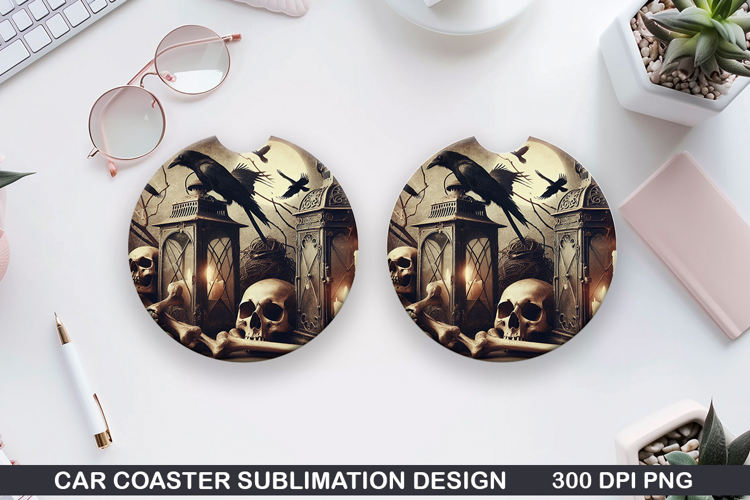 Two black birds Car Coaster Sublimation | Halloween Coaster