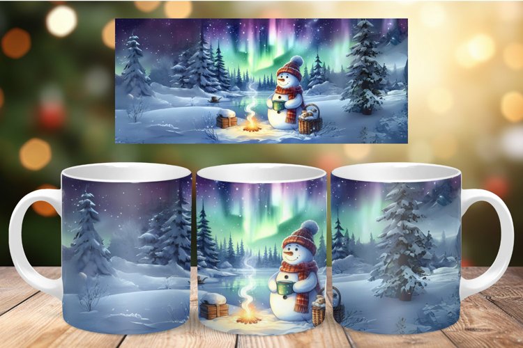 Mug Wrap Sublimation - northern light snowman example image 1