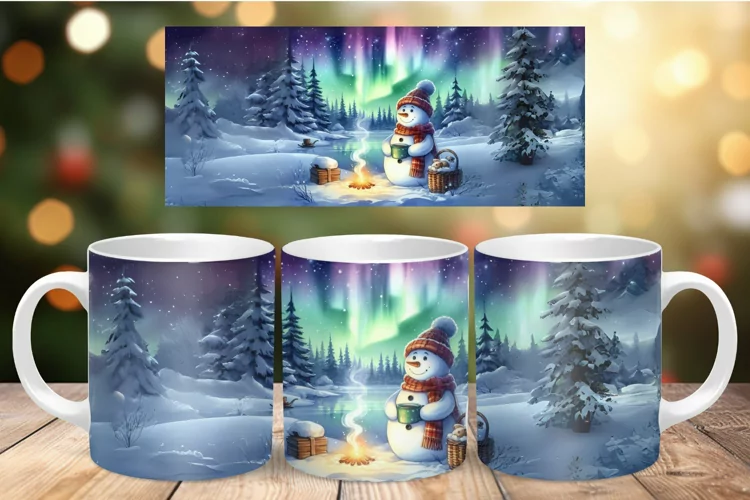 Mug Wrap Sublimation - northern light snowman
