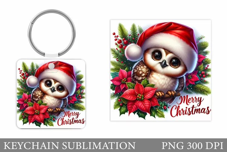 Christmas Owl Keychain. Christmas Keychain Sublimation