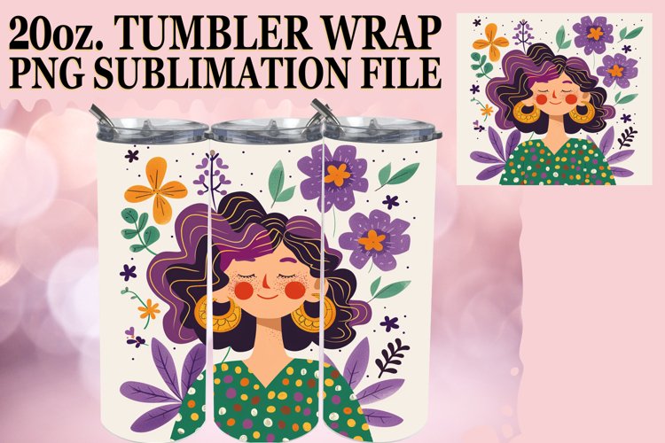 Stunning Watercolor Portrait with Flowers Tumbler Wrap 20oz