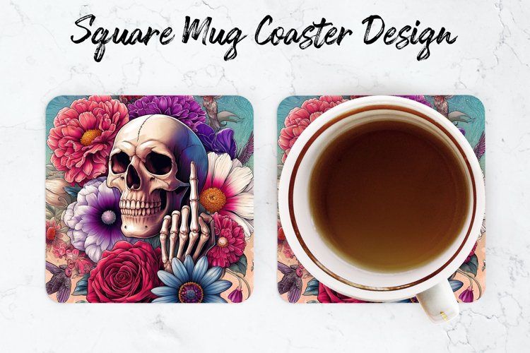 Flower & Skull Mug coaster | Coaster | Sublimation