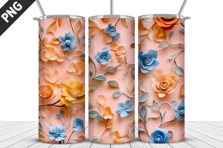3D Daisy Flowers 20oz Tumbler Wrap | Sublimation Design example image 1