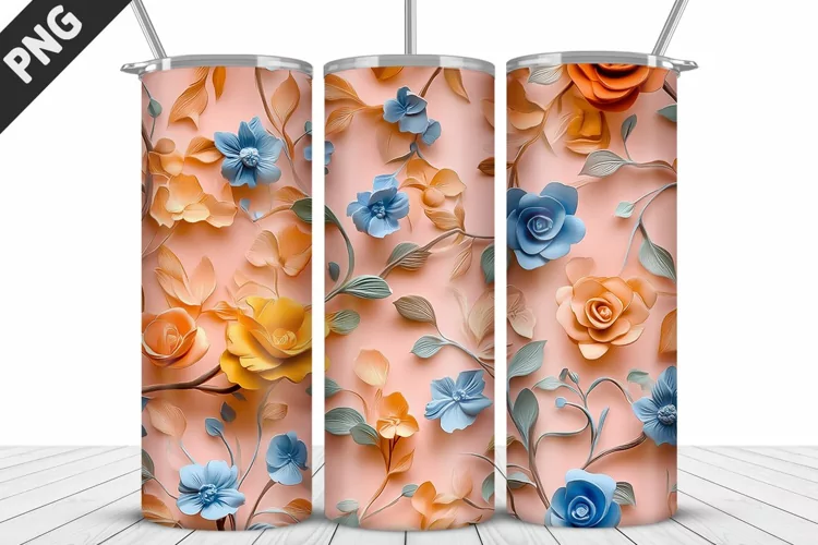 3D Daisy Flowers 20oz Tumbler Wrap | Sublimation Design