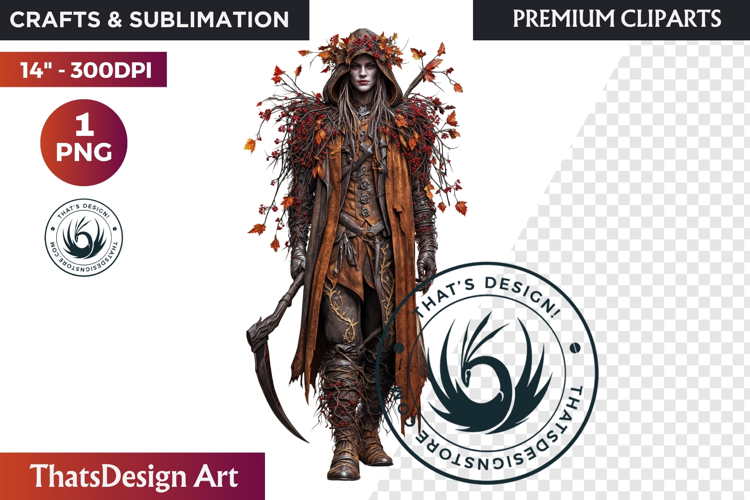 Fantasy Autumn Guardian - Epic Fall Character Clipart PNG