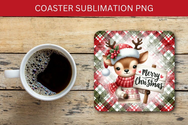 square coaster - christmas reindeers example image 1