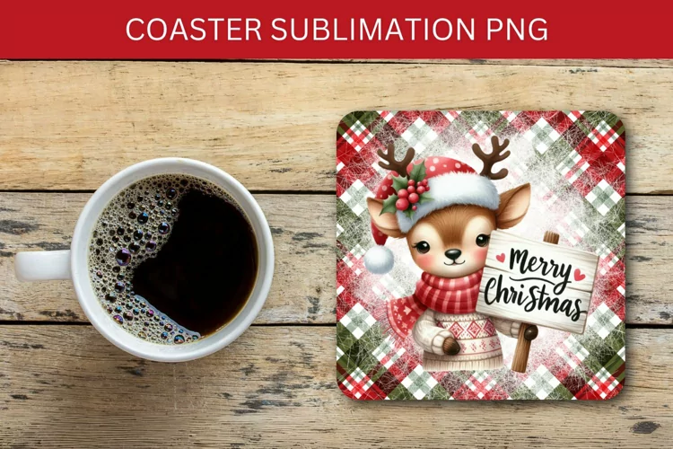square coaster - christmas reindeers