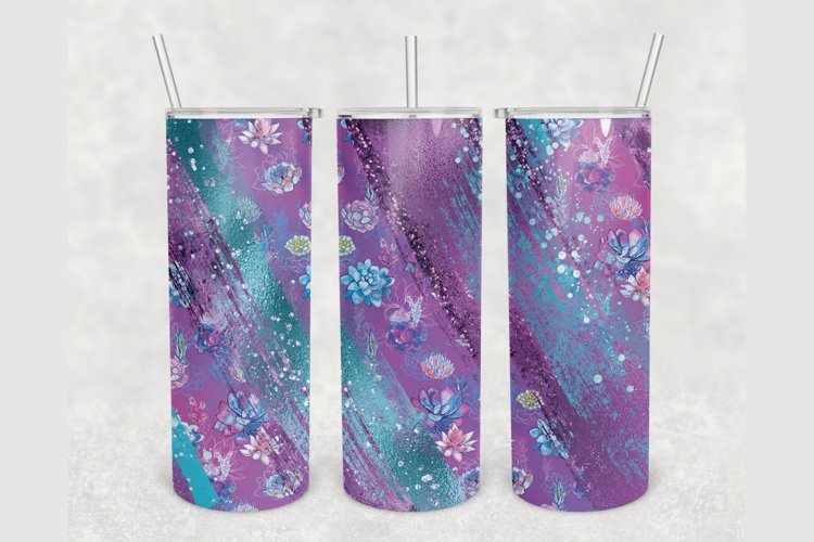 Cactus Purple Glitter Brush 20 oz sublimation design tumbler