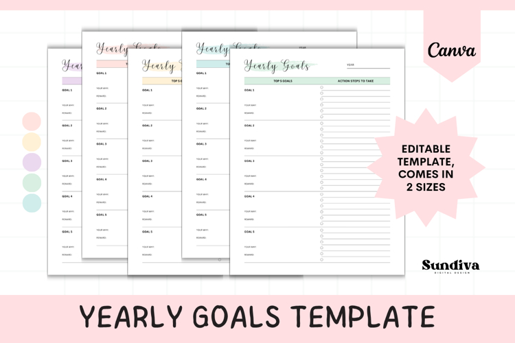 Yearly Goals Printable   Editable Template 2